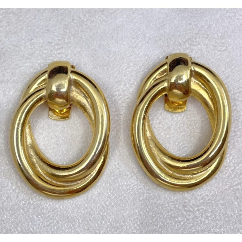Vintage Signed Bluette Made in France Gold Tone Hoop Dress Clips Shoe Clips Pair